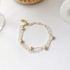 Heart Alloy Faux Crystal Layered Bracelet Transparent & Gold - One Size