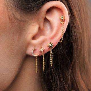 Star Faux Pearl Chain Earring / Alloy Star Chained Earring