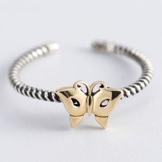 925 Sterling Silver Butterfly Ribbed Open Ring S925 Sterling Silver - Butterfly - Gold - One Size