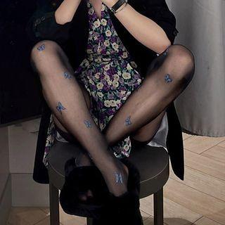 Butterfly Sheer Tights Black - One Size