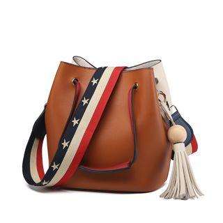 Faux-leather Color Block Tasseled Detail Shoulder Bag