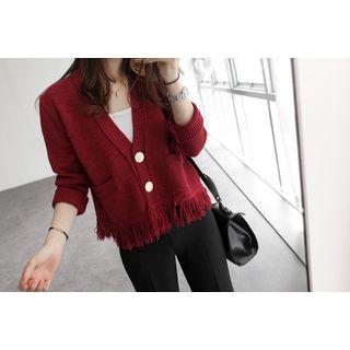 V-neck Fringed-hem Cardigan