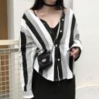 Striped Blouse Black & Gray & White - One Size