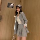 Set: Plain Single-breasted Blazer + High-waist Wide-leg Shorts