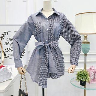 Patchwork Long Shirt With Sash
