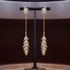 Leaf Rhinestone Wedding Dangle Earring 1 Pair - Gold - One Size