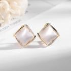 Square Cat Eye Stone Rhinestone Earring 1 Pair - White & Gold - One Size