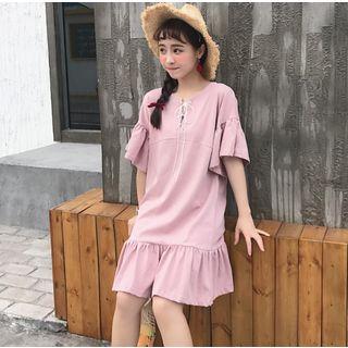 Short-sleeve Ruffled Lace-up Dress