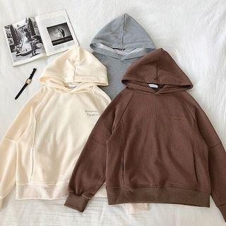 Lettering Embroidered Hooded Long-sleeve Sweatshirt
