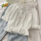 Ruffled-trim Crop Blouse White - One Size