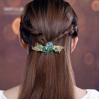 Retro Faux Crystal Alloy Hair Clip Green - One Size