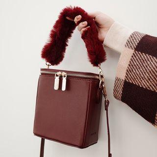 Furry Faux Leather Handbag With Shoulder Strap