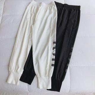 Lettering Print Gather-cuff Sweatpants