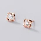 Flower Rhinestone Earring S925 Silver Earring - Silver Flower - Rose Gold - One Size