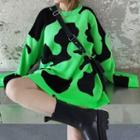 Cow Print Sweater Green & Black - One Size