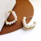Faux Pearl Layered Open Hoop Earring 1 Pair - S925 Silver - Gold - One Size