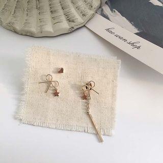 Rhinestone Bow Star & Bar Dangle Earring