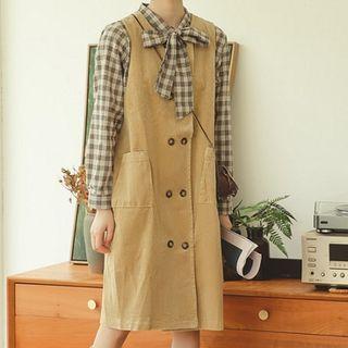 Double-breasted Corduroy Pinafore Dress