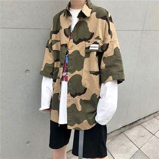 Camouflage Elbow-sleeve Shirt Camouflage - One Size