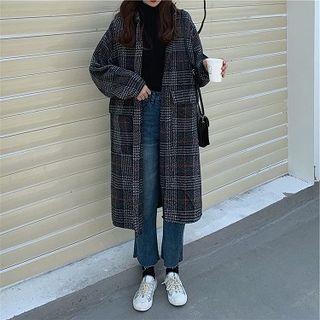 Plaid Button Coat Black - One Size