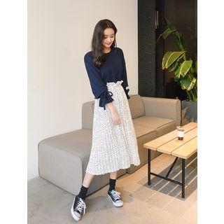 Plus Size Frill Dotted Pleats Midi Skirt