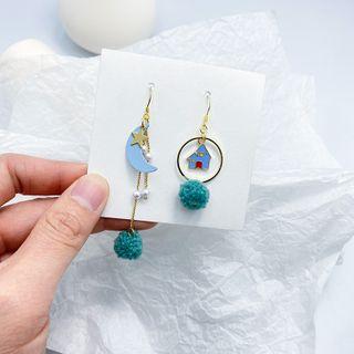 Non-matching Pom Pom Drop Earring / Clip-on Earring