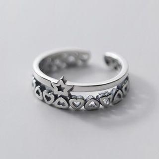 Layered Heart & Star Open Ring Silver - One Size