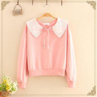 Lace-collar Bow-detail Long-sleeve Top