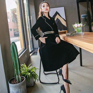 Long-sleeve Lapel A-line Midi Dress