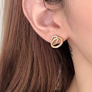 Interlocking Hoop Rhinestone Alloy Earring Aq0441 - 1 Pair - Gold - One Size