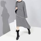 Striped Long-sleeve Midi T-shirt Dress As Shown In Figure - One Size