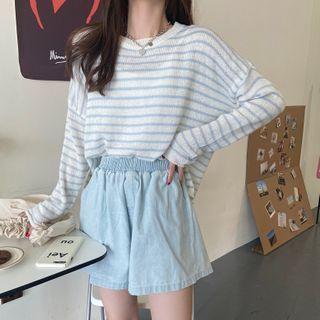 Striped Long-sleeve Loose-fit Knit Top - 4 Colors