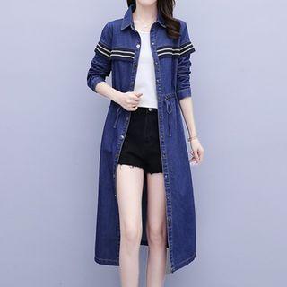 Contrast Panel Drawstring-waist Denim Midi Shirtdress