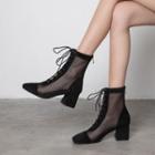 Lace Up Block-heel Mesh Ankle Boots