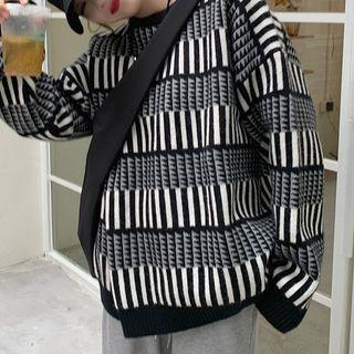 Striped Sweater Stripes - Gray & White & Black - One Size