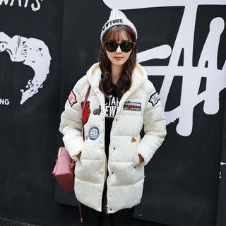 Long-sleeved Applique Hooded Padded Coat