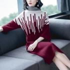 3/4-sleeve Color Block Midi Sweater Dress