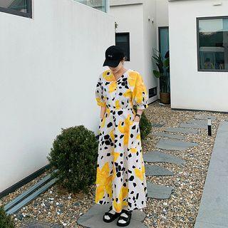 Two-way Patch-pocket Patterned Maxi Dress Yellow - One Size