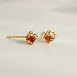 925 Sterling Silver Caged Rhinestone Earring 1 Pair - As Shown In Figure - One Size