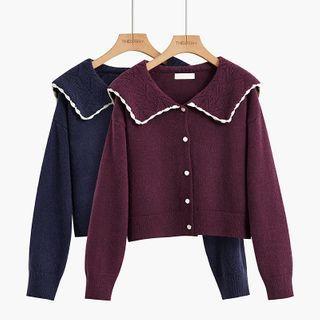 Contrast Trim Collar Cropped Cardigan