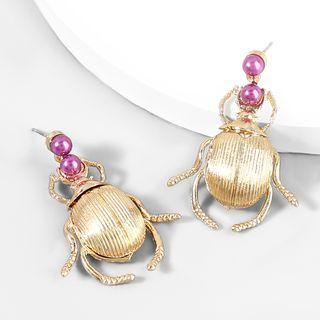 Faux Pearl Bug Drop Earring Gold - One Size