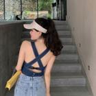 Cross Strap Denim Cropped Camisole Top
