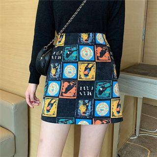 Corduroy Printed A-line Mini Skirt