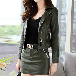 Set: Faux Leather Jacket + Faux Leather Mini Skirt