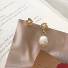 Floral Drop Ear Stud 1 Pair - Earrings - Faux Pearl - White - One Size