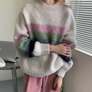 Striped Fluffy Sweater White - One Size