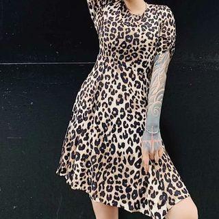 Short-sleeve Leopard Print A-line Dress