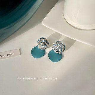 Round Stud Earring 1 Pair - Aqua Blue - One Size