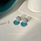 Round Stud Earring 1 Pair - Aqua Blue - One Size