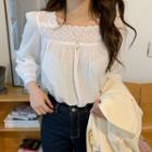 Square-neck 3/4-sleeve Blouse As Shown In Figure - One Size